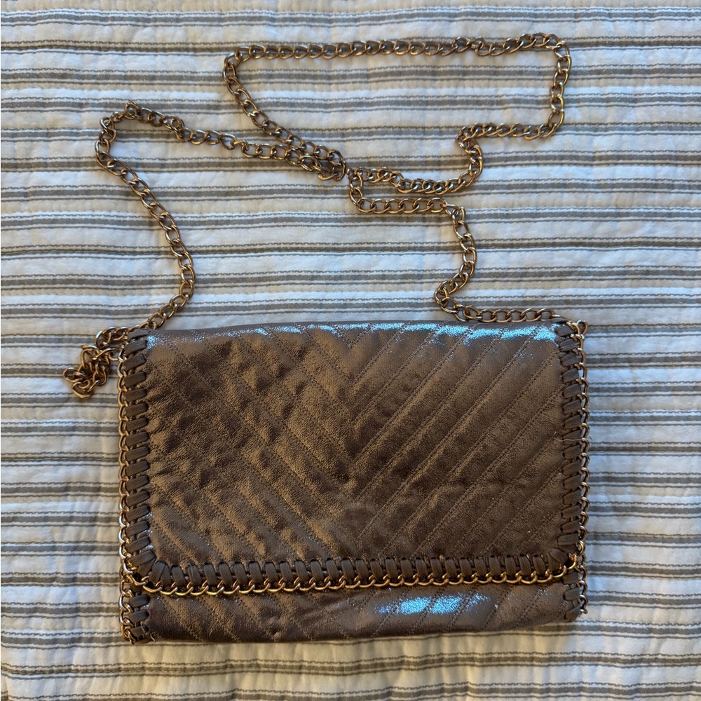 Chelsea28 Blush Metallic Chevron Chain Crossbody Bag